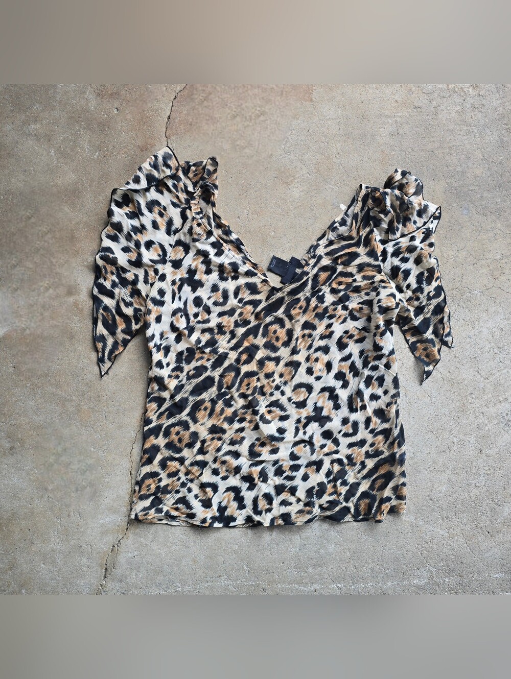 Vintage Y2K The Limited Silk Leopard Ruffle Fairy Sheer Top Large - Picture 1 of 2